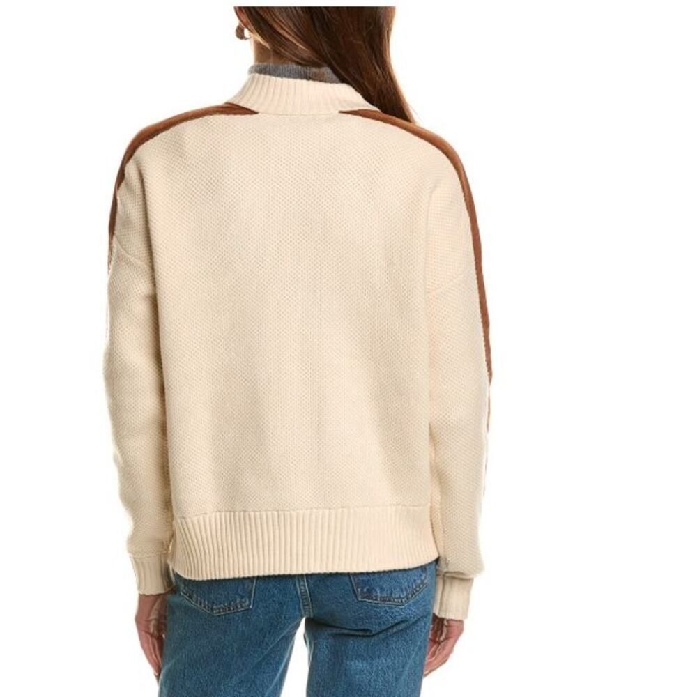 Central Park West Bennet Zipper Knit Bomber Jacket Cream Camel XS Retail 225 - Picture 2 of 2